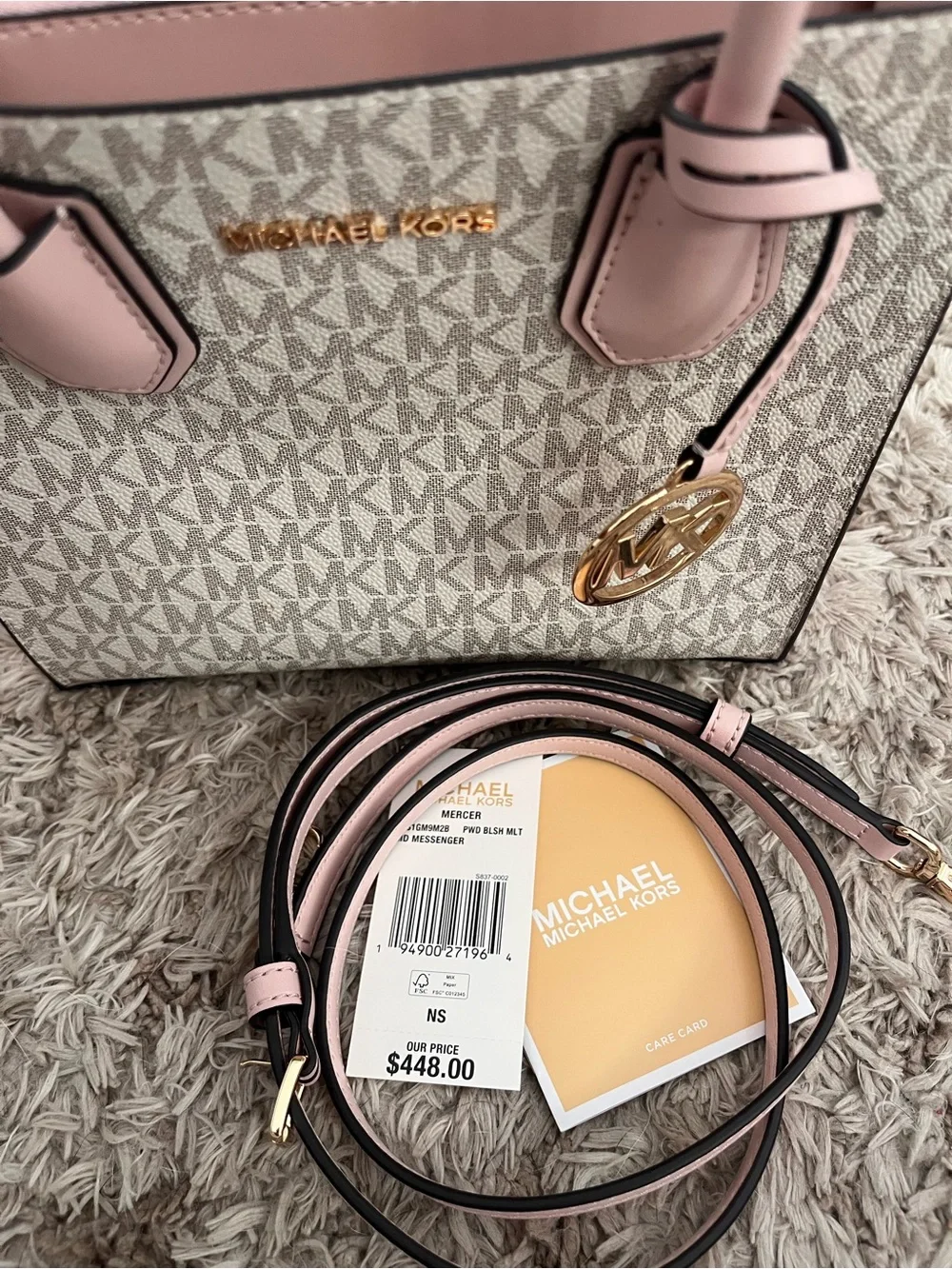 Michael Kors Pink Handle Cream MK Logo Satchel